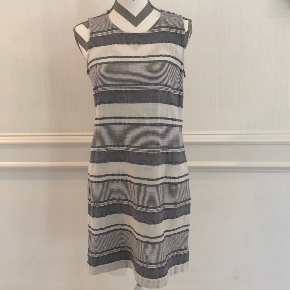 Artisan NY Women's Linen Dress Striped Sleeveless Shift Midi Casual Size 6